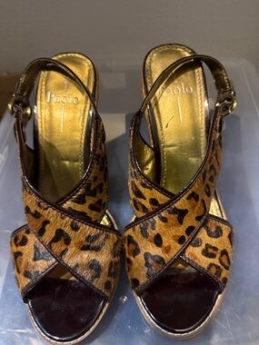 Paolo Leopard-Print Crossover Slingback Wedges - Brown & Black with Gold Insole